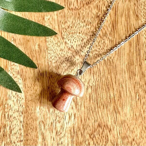 2/$30🌵 Tiny Natural Stone Mushroom Silver Necklace Delicate Minimalist Boho NEW